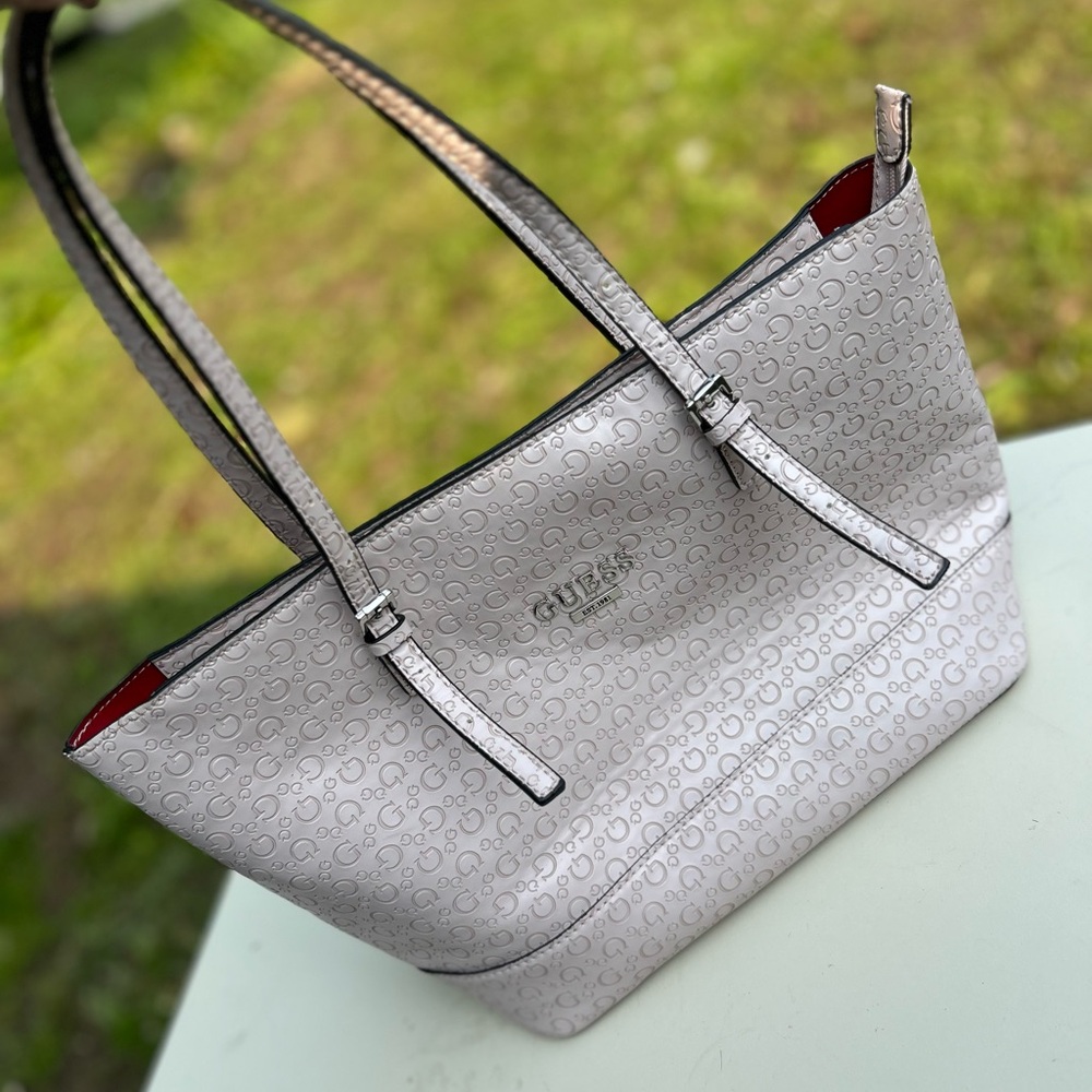 Guess light pink Tote Bag with Silver Hardware, red interior
